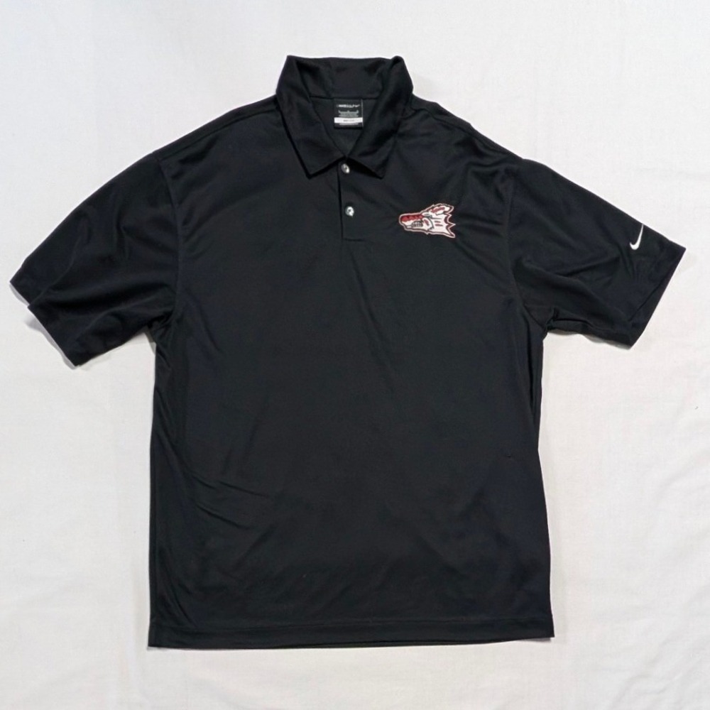 Nike Golf Mens Dri-FIT Black Polo Shirt Wolf Logo Large Short Sleeve